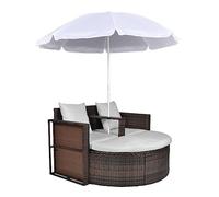 vidaXL Lit de Jardin avec Parasol Marron Résine tressée
