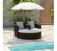 vidaXL Lit de jardin avec parasol Marron Résine tressée