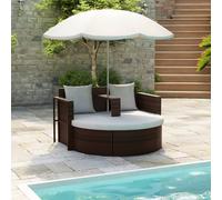 Vidaxl Lit De Jardin Avec Parasol Marron Résine Tressée Marron