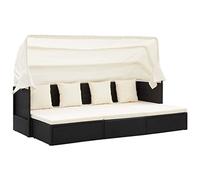 vidaXL Lit de Jardin avec Toit Chaise Longue de Patio Bain de Soleil de Terrasse Transat d'Extérieur Noir Résine Tressée