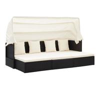 vidaXL Lit de jardin avec toit Noir Résine tressée