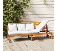 Lit de jour - Bois d'acacia - 200x60x75cm - Coussin crème - Multifonctionnel - Confortable