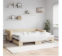 vidaXL Lit de jour avec gigogne et matelas crème 90x200 cm tissu 3197448