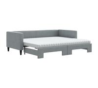 Slaapbank onderschuifbed en matrassen 90x200 cm stof lichtgrijs3196596