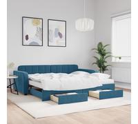 Vidaxl Lit De Jour Avec Gigogne Et Tiroirs Bleu 90x200 Cm Velours Multicolore