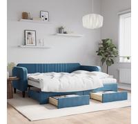 Vidaxl Lit De Jour Avec Gigogne Et Tiroirs Bleu 90x200 Cm Velours Multicolore