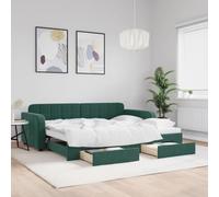 vidaXL Lit de jour avec gigogne et tiroirs vert foncé 90x200cm velours 3196979