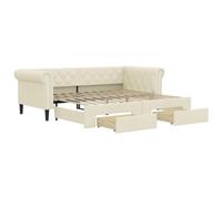 vidaXL Slaapbank met onderschuifbed en lades 90x200 cm kunstleer crÃme3197733 Blanc G