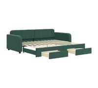 vidaXL Lit de jour avec gigogne et tiroirs vert foncé 90x200cm velours 3196979