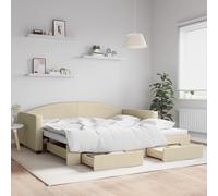 vidaXL Lit de jour avec gigogne et tiroirs crème 100x200 cm tissu