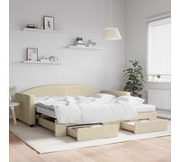 Vidaxl Lit De Jour Avec Gigogne Et Tiroirs Crème 100x200 Cm Tissu Multicolore
