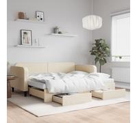Vidaxl Lit De Jour Avec Gigogne Et Tiroirs Crème 90x200 Cm Tissu Multicolore