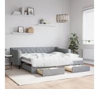 vidaXL Canapé-lit avec Lit Gigogne et Tiroirs, Rangement, d'Invité, Meuble de Chambre à Coucher Salon, Moderne, Gris Clair 90x190 cm Tissu