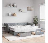 vidaXL Lit de jour canapé‑lit gigogne avec tiroirs et rangement, Gris clair 90x200 cm tissu