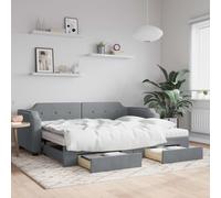 vidaXL Lit de jour avec gigogne et tiroirs gris clair 90x200 cm tissu Multicolore