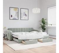 vidaXL Lit de jour avec gigogne et tiroirs gris clair 90x200cm velours 3196977