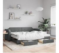 vidaXL Lit de jour avec gigogne et tiroirs gris foncé 80x200 cm tissu 3197666
