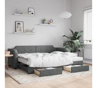 Vidaxl Lit De Jour Avec Gigogne Et Tiroirs Gris Foncé 80x200 Cm Tissu Gris