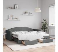 vidaXL Lit de jour avec gigogne et tiroirs gris foncé 90x190 cm tissu