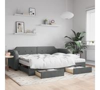 Vidaxl Lit De Jour Avec Gigogne Et Tiroirs Gris Foncé 90x190 Cm Tissu Multicolore