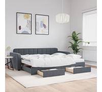 vidaXL Lit de jour avec gigogne et tiroirs gris foncé 90x190cm velours
