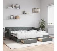 vidaXL Lit de jour gigogne avec tiroirs, canapé-lit avec rangement, Gris foncé 90x200 cm tissu