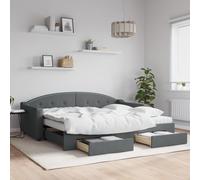 Vidaxl Lit De Jour Avec Gigogne Et Tiroirs Gris Foncé 90x200 Cm Tissu Multicolore