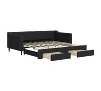 vidaXL Lit de jour avec gigogne et tiroirs – Noir 90x190 cm Tissu