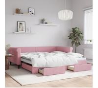 Vidaxl Lit De Jour Avec Gigogne Et Tiroirs Rose 100x200 Cm Velours Multicolore