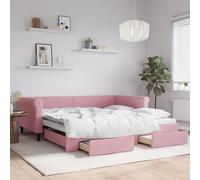 Vidaxl Lit De Jour Avec Gigogne Et Tiroirs Rose 100x200 Cm Velours Multicolore