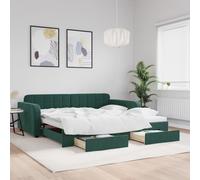 Vidaxl Lit De Jour Et Gigogne Et Tiroirs Vert Foncé 100x200 Cm Velours Multicolore