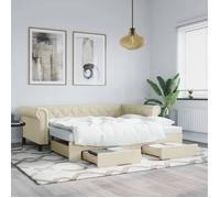 vidaXL Lit de Jour avec Gigogne et Tiroirs, Canapé-lit, Cadre de Lit d'Invité, Lit d'Appoint de Salon Salle de Séjour Intérieur, Moderne, Crème 90x200 cm Similicuir
