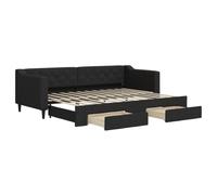 vidaXL Lit de jour avec gigogne et tiroirs 80x200 cm – tissu noir
