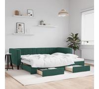 vidaXL Lit de jour avec gigogne et tiroirs – velours vert foncé 90x200 cm