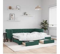 Vidaxl Lit De Jour Avec Gigogne Et Tiroirs Vert Foncé 90x200cm Velours Multicolore
