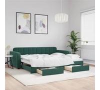 vidaXL Lit de jour avec gigogne et tiroirs vert foncé 90x200cm velours 3196979