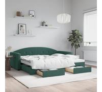 Vidaxl Lit De Jour Avec Gigogne Et Tiroirs Vert Foncé 90x200cm Velours Multicolore