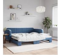 vidaXL Lit de jour avec gigogne velours sans matelas bleu 100x200 cm