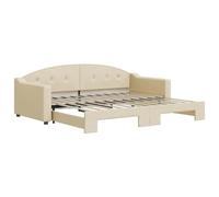 vidaXL Lit de Jour avec Lit Gigogne, Canapé-lit, Lit d'Invité, Meuble de Chambre à Coucher Salle de Séjour, Moderne, Crème 90x200 cm Tissu