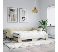 vidaXL Lit de Jour avec Lit Gigogne, Canapé-lit, Lit d'Invité, Meuble de Chambre à Coucher Salon, Moderne, Crème 90x200 cm Similicuir