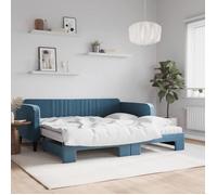 Vidaxl Lit De Jour Avec Lit Gigogne Et Matelas Bleu 100x200 Cm Velours Multicolore