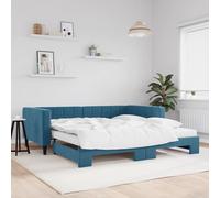 vidaXL Slaapbank onderschuifbed en matrassen 100x200 cm fluweel blauw3196721 Bleu G