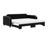 vidaXL Lit de Jour avec Lit Gigogne et Matelas, Canapé-lit, Lit d'Invité, Meuble de Chambre à Coucher Salle de Séjour, Moderne, Noir 90x200 cm Tissu