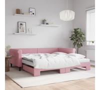 Vidaxl Lit De Jour Avec Lit Gigogne Et Matelas Rose 100x200 Cm Velours Multicolore