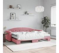 Lit de jour avec lit gigogne et matelas rose 80x200 cm velours 3197321