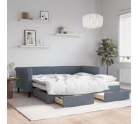 vidaXL Lit de Jour avec Lit Gigogne et Tiroirs, Canapé-lit avec Rangement, Lit d'Invité, Meuble de Chambre Salon, Moderne, Gris Foncé 90x190cm Velours