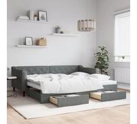 vidaXL Lit de Jour avec Lit Gigogne et Tiroirs, Canapé-lit avec Rangement, Lit d'Invité, Meuble de Chambre à Coucher Salon, Moderne, Gris Foncé 90x200 cm Tissu