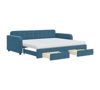 vidaXL Lit de Jour avec Lit Gigogne et Tiroirs, Canapé-lit avec Rangement, Lit d'Invité, Meuble de Chambre à Coucher Salon, Moderne, Bleu 90x200 cm Velours