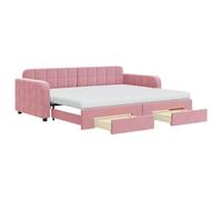 vidaXL Lit de Jour avec Lit Gigogne et Tiroirs, Canapé-lit avec Rangement, Lit d'Invité, Meuble de Chambre à Coucher Salon, Moderne, Rose 90x200 cm Velours