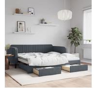 vidaXL Lit de jour avec lit gigogne, tiroirs et rangement, canapé-lit velours gris foncé 90x190cm